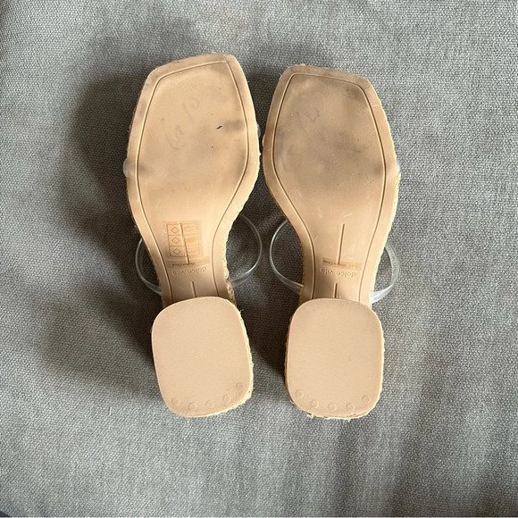 Dolce Vita Natie rattan straw block heel clear strap sandal tan size 8 - Picture 6 of 6